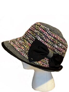 GRACE HATS BLACK & PINK CLOCHE STYLE COTTON & PAPER HAT